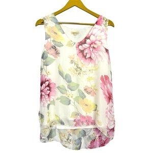 Giusy Silk Sheer Floral Overlay Tunic Top Size M Romantic Fairy Coquette Y2K